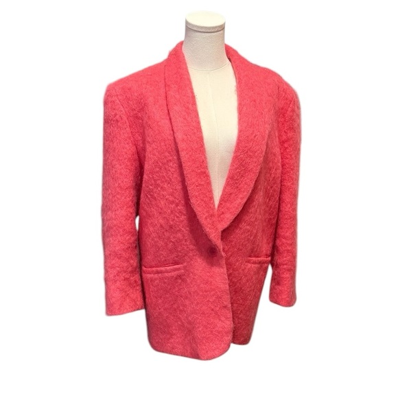 Vintage 80s Mohair Wool Blend Watermelon Pink One Button Womens Blazer size 8 - Picture 1 of 11